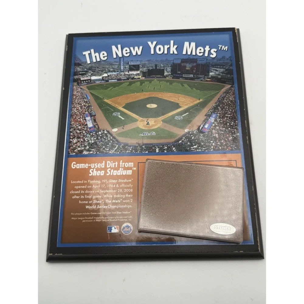 Steiner New York Mets Shea Stadium Game Used Dirt Plaque COA MLB Wall Display